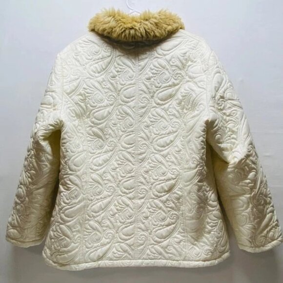 Coldwater Creek Jacket Women's 1X Cream Paisley Faux Fur Exclusive Deco Coat EUC - Picture 12 of 15